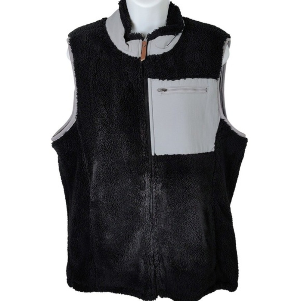Charles River Apparel Women Newport Vest L Black Grey‎ Fleece Full Zip NEW cozy